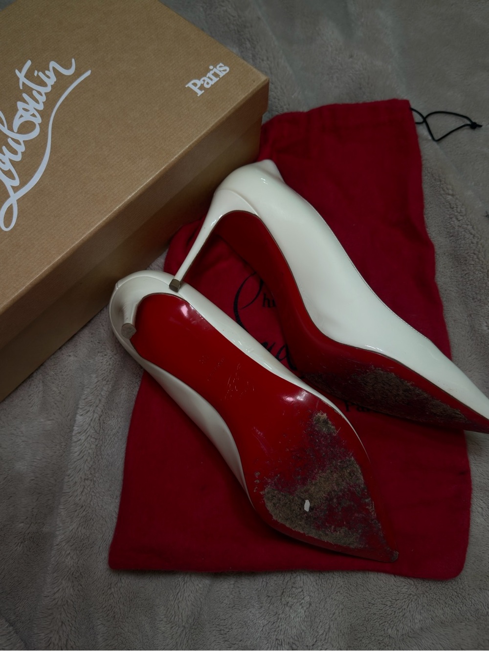Christian Louboutin White Patent Pointed Toe Stiletto Pumps - Picture 4 of 8